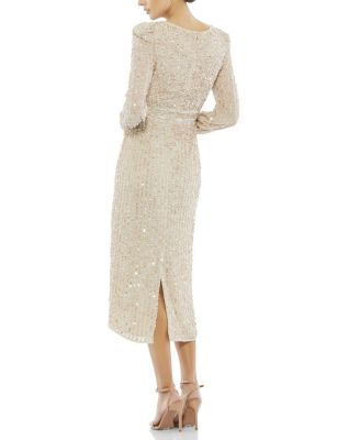 Sequined V Neck Bishop Sleeve Dress