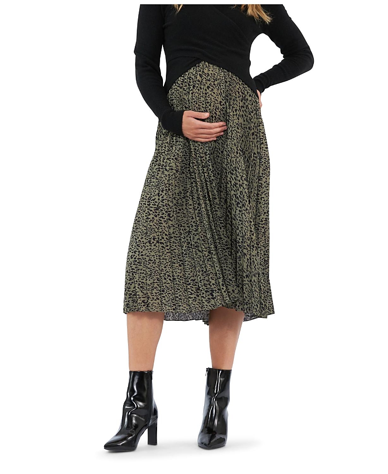 RIPE MATERNITY CLEO PLEAT MIDI SKIRT