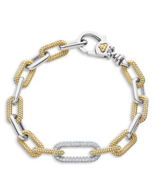 LAGOS 18K Yellow Gold Silver Caviar Lux Clip Diamond Link Bracelet Exclusive Bloomingdale s
