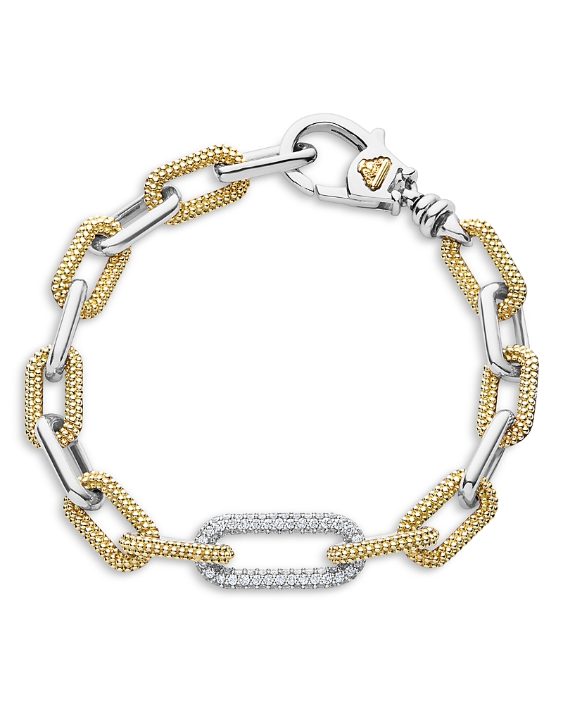 Lagos 18K Yellow Gold & Silver Caviar Lux-Clip Diamond Link Bracelet - Exclusive