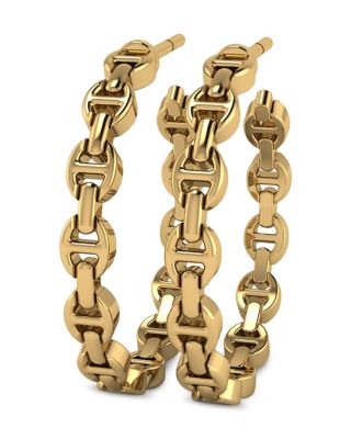 18K Yellow Gold Heritage Chain Link Hoop Earrings 