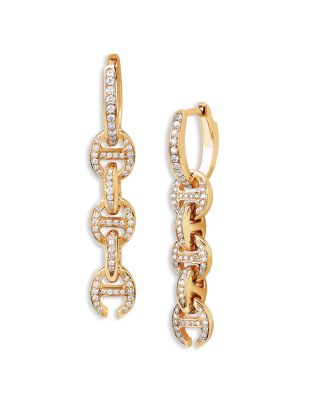 18K Yellow Gold Heritage Diamond Pav&eacute; Chain Link Drip Hoop Earrings