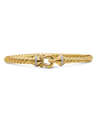 David Yurman Buckle Cablespira Bracelet in 18K Yellow Gold with Diamonds, 5mm