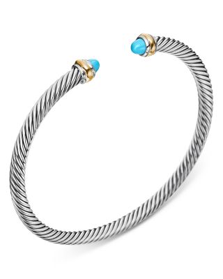 Cable Classic Bracelet with Gemstones, 18K Yellow Gold & Sterling Silver, 4mm