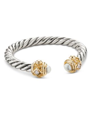 David Yurman Renaissance Ring in Sterling Silver with 14K Yellow Gold, Pearls & Diamonds, 2.3mm