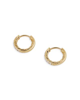 Pav&eacute; Huggie Hoop Earrings in 18K Yellow Gold with Diamonds, 13mm