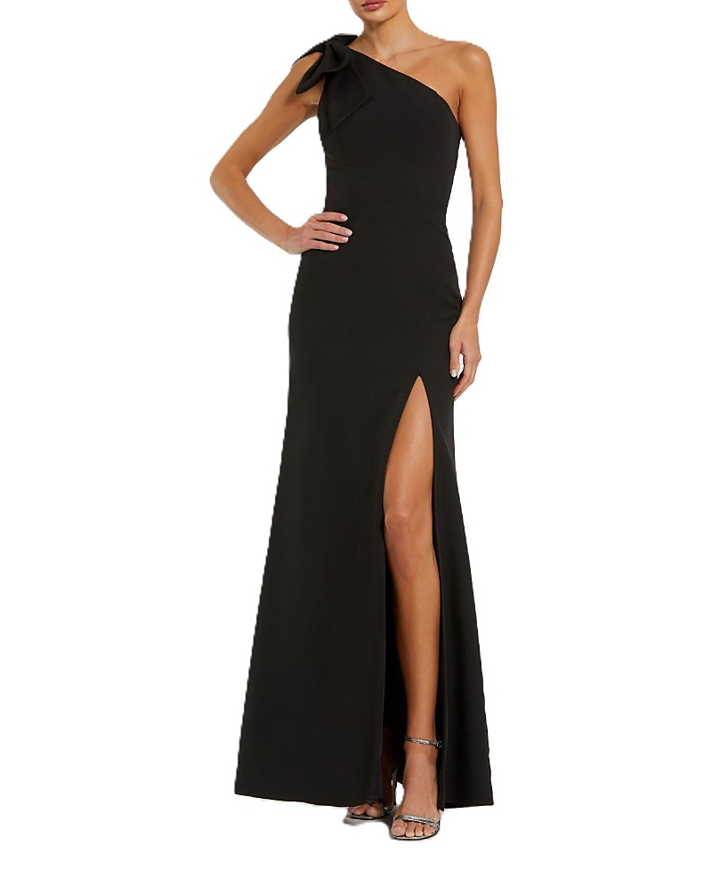 Mac Duggal Crepe One Shoulder Fitted Gown With Bow