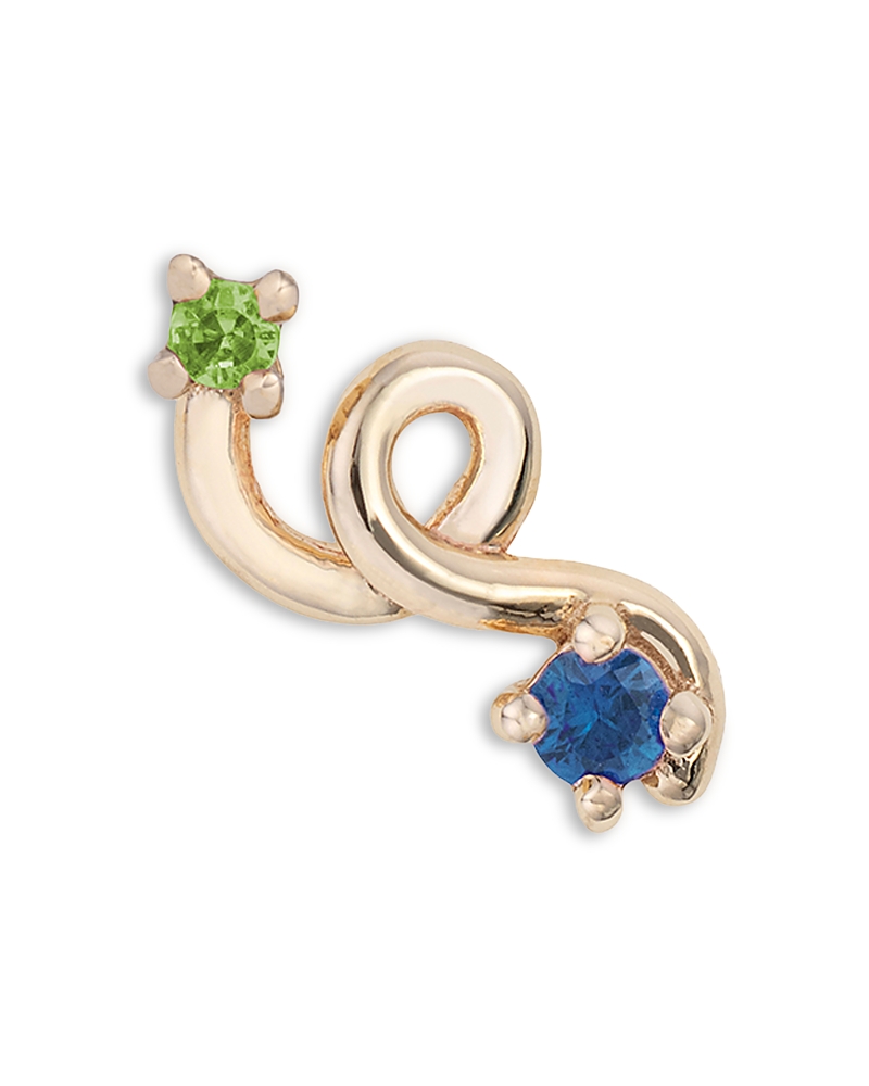 Bea Bongiasca 9k Yellow Gold Loop Tsavorite & Blue Sapphire Single Mini Stud Earring In Yellow Gold