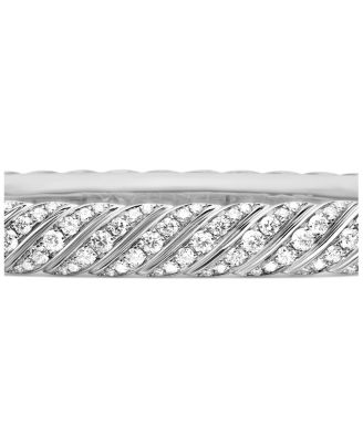 Sculpted Cable Bangle Bracelet in 18K White Gold with Diamonds, 6.2mm