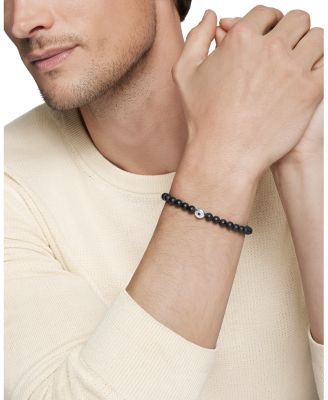 Men's Spiritual Beads Evil Eye Bracelet in Sterling Silver with Black Onyx and Sapphire, 6mm