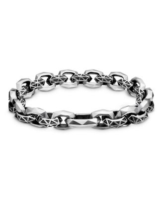 Men's Torqued Faceted Link Bracelet in Sterling Silver with Pav&eacute; Black Diamonds