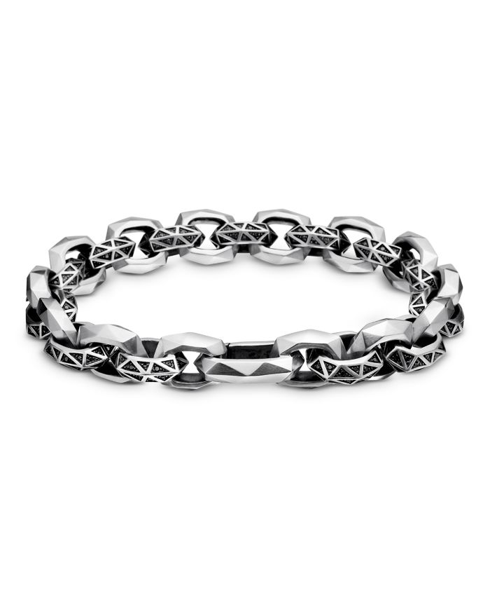 Men's Torqued Faceted Link Bracelet in Sterling Silver with Pavé Black Diamonds