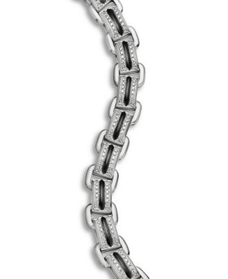 Men's Sterling Silver Deco Diamond Pav&eacute; Beveled Link Bracelet