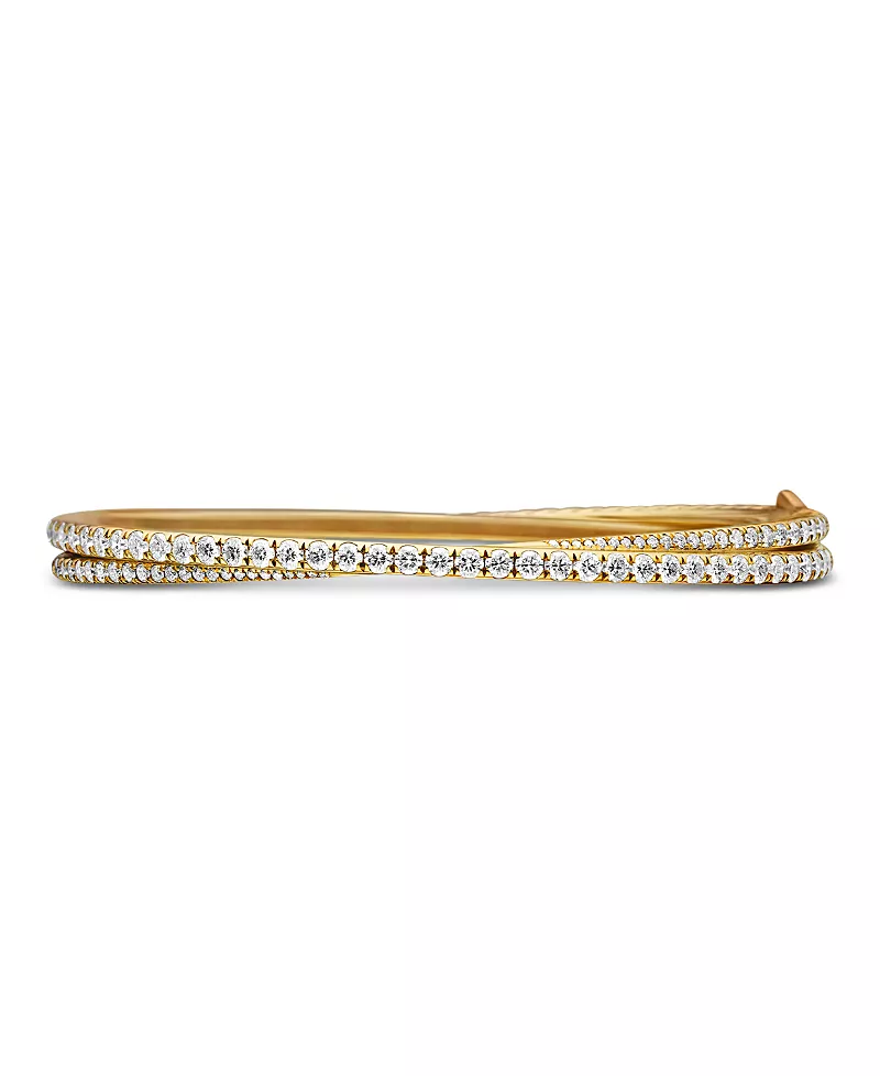 David Yurman 18K Yellow Gold Diamond Pave Crossover Bangle Bracelet