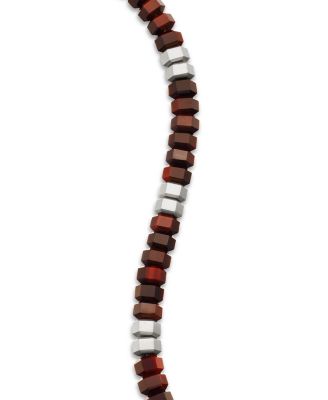 Men's Hex Bead Bracelet in Sterling Silver with Red Tigers Eye, 6mm