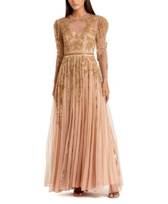 Mac Duggal - Beaded Illusion Puff Sleeve Gown