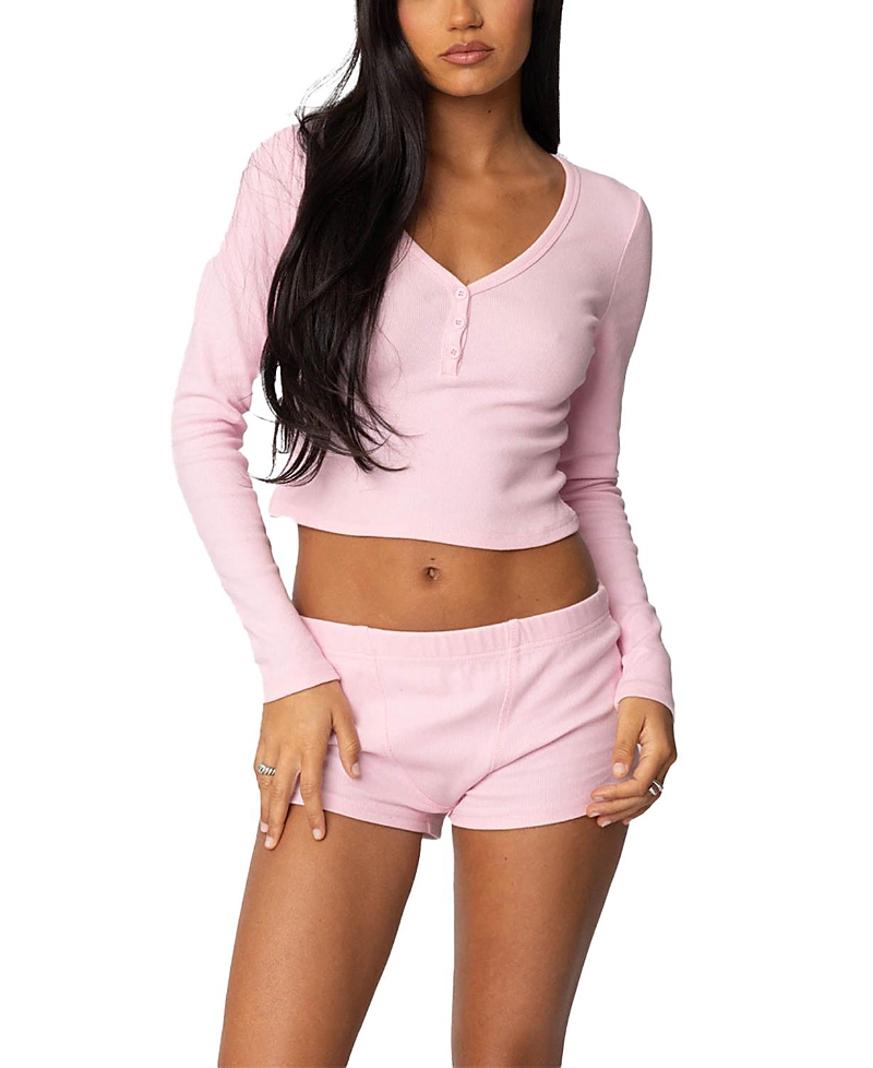 Edikted Rebekah Rib Henley In Pink