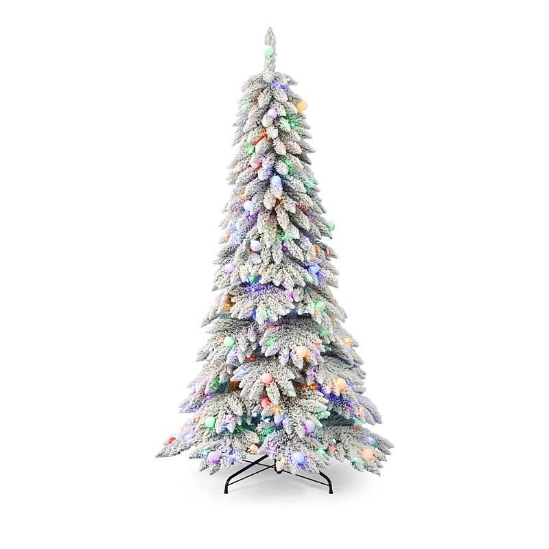 Seasonal Llc Snow Kissed Pine 6.5' Flocked Tree With Multicolor Led Lights In Open Green