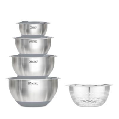 9 Pc Stainless Steel Bowl Set with Strainer, Red