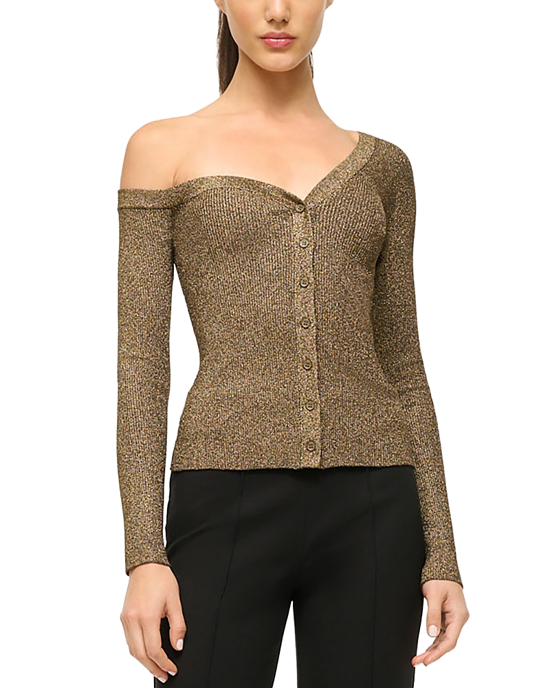 Staud Craftsman Metallic One-shoulder Sweater In Metallic Gold
