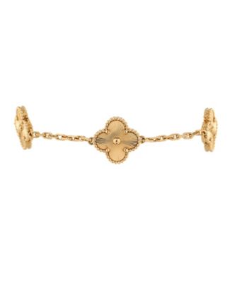 Pre-Owned Van Cleef & Arpels Vintage Alhambra 5 Motifs Bracelet Guilloche 18K Gold