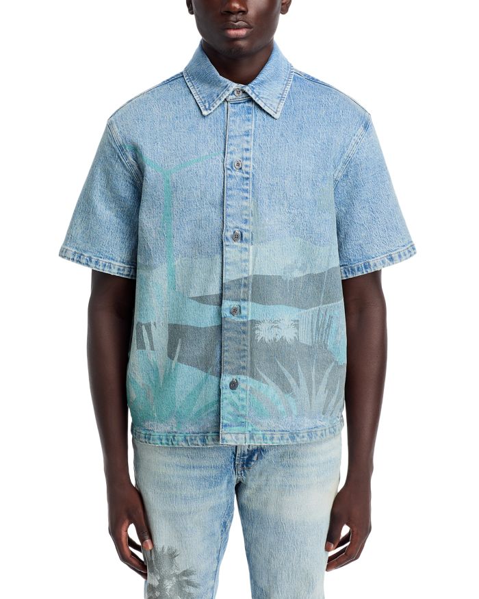 Spring Break Short Sleeve Button Front Denim Shirt