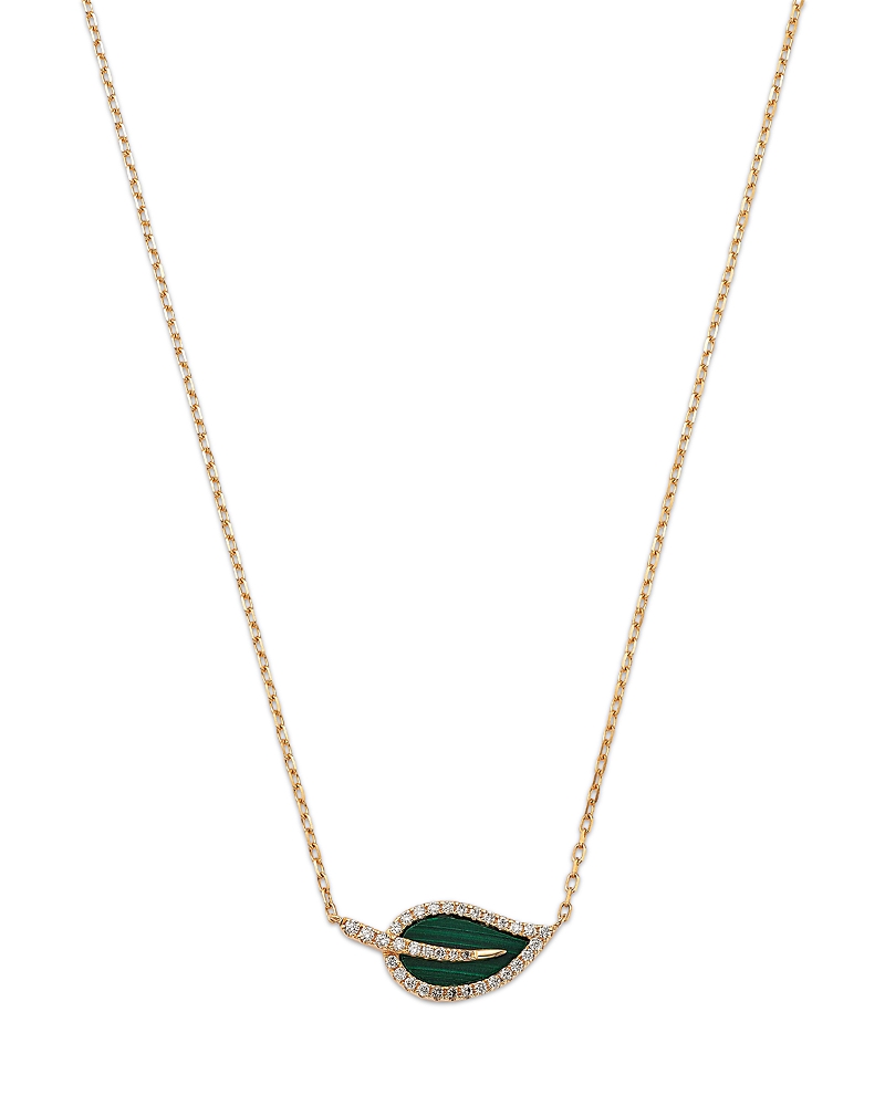 Bloomingdale's Fine Collection Malachite & Diamond Leaf Pendant Necklace in 14K Yellow Gold, 16-18
