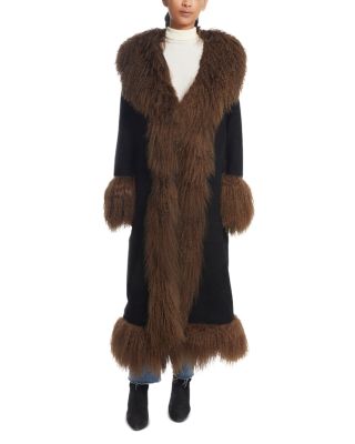 Dorothy Suede & Shearling Trim Maxi Coat