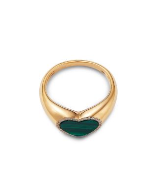 14K Yellow Gold Malachite Heart Ring with Diamonds, 0.10 tcw