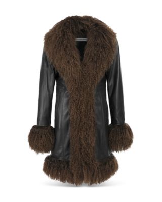 Susanna Chow - Dorothy Leather & Shearling Trim Midi Coat