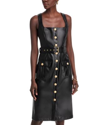 L'AGENCE - Button Front Faux Leather Tank Dress