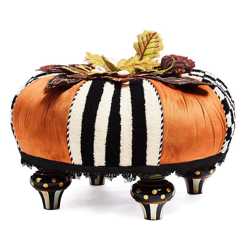 MACKENZIE-CHILDS MACKENZIE-CHILDS HARVEST CHECK AND STRIPE TUFTED FOOTSTOOL