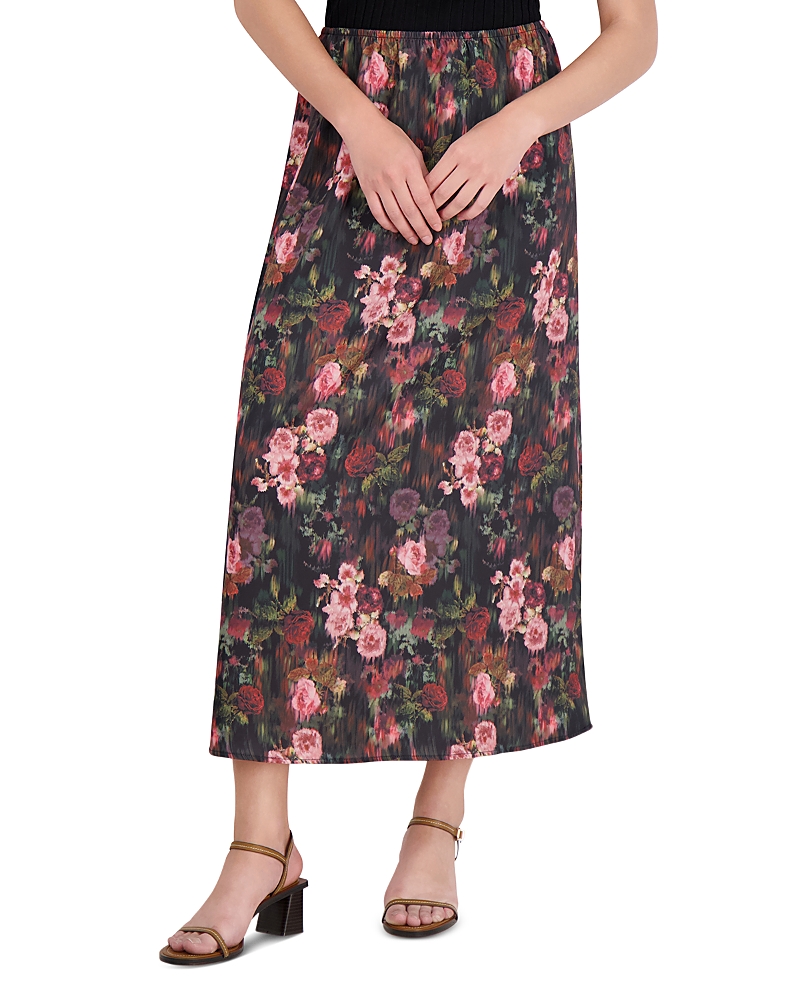 Point Satin Floral Print Maxi Skirt