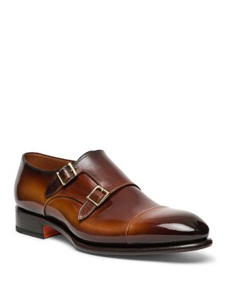 Santoni Men's Carter Cap Toe Double Monk Strap Dress Shoes