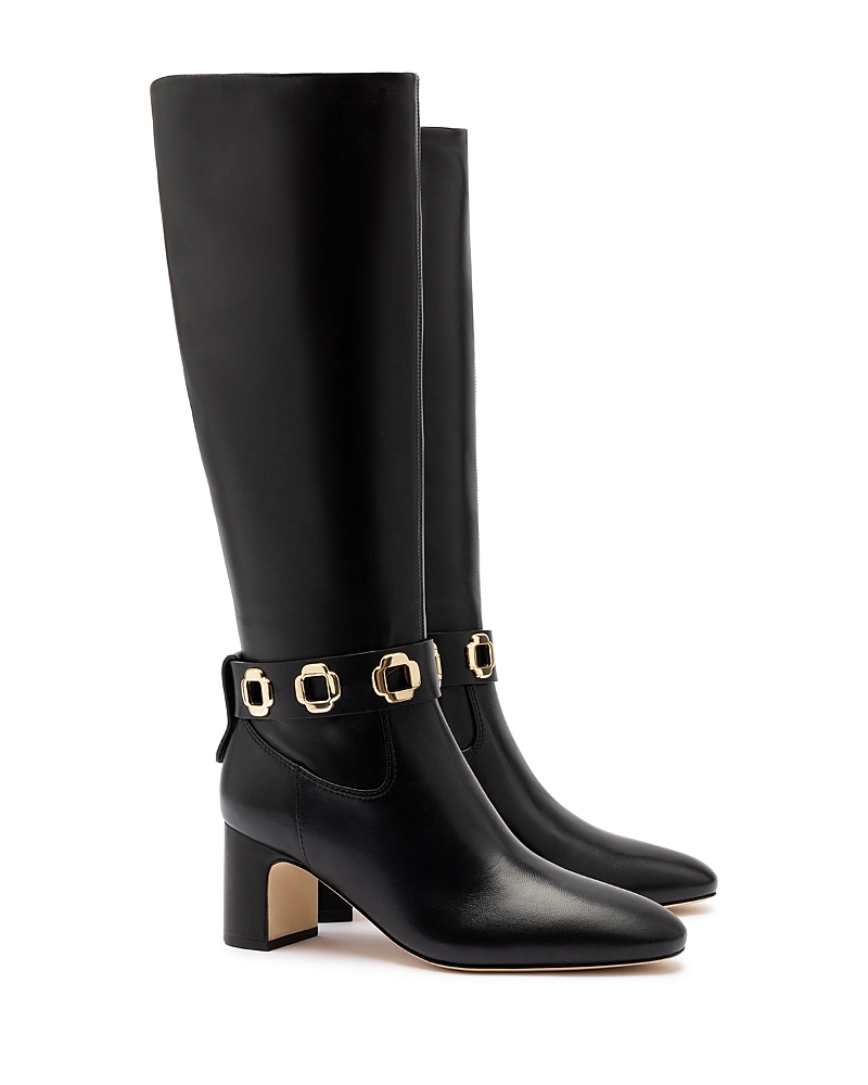 Larroude Milan Leather Ankle-strap Knee Boots In Black