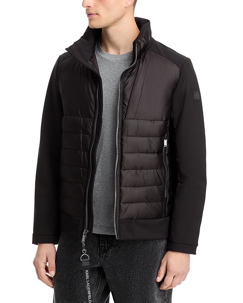 Karl Lagerfeld L56 Mixed Media Quilted Jacket In Black