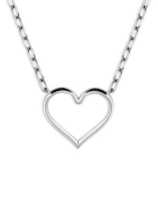 Aqua Open Heart Paperclip Chain Pendant Necklace in Sterling Silver, 16-18 - Exclusive