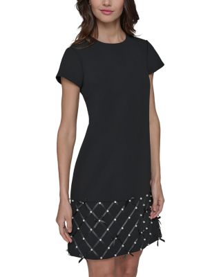 KARL LAGERFELD PARIS - Faux Pearl Trim Scuba Sheath Dress