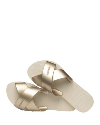 Women's Aqua Metallic Crisscross Slide Sandals