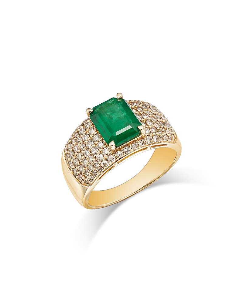 Bloomingdale's Fine Collection Emerald & Champagne Diamond Statement Ring In 14k Yellow Gold In Green/gold