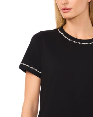 Faux Pearl Trim Crewneck Tee