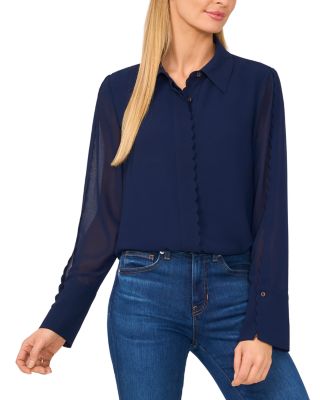 CeCe - Long Sleeved Scalloped Trim Blouse