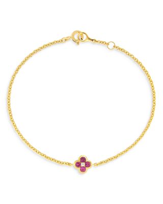 Bloomingdale's Fine Collection Pink Sapphire & Diamond Bezel Clover Chain Link Bracelet in 14K Yellow Gold