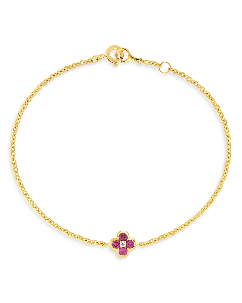 Bloomingdale's Fine Collection Pink Sapphire & Diamond Bezel Clover Chain Link Bracelet in 14K Yellow Gold