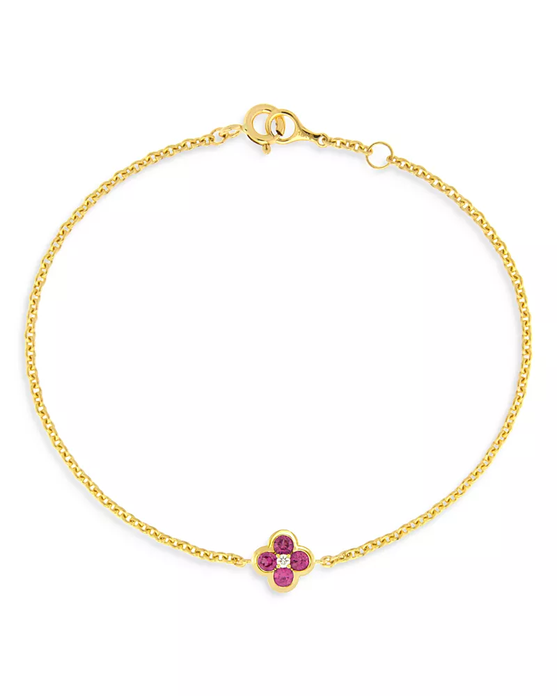 Bloomingdale's Fine Collection Pink Sapphire & Diamond Bezel Clover Chain Link Bracelet in 14K Yellow Gold