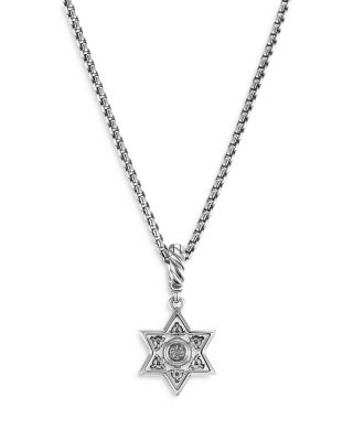 Star of David Pendant Necklace in Sterling Silver with Diamonds, 10.4mm