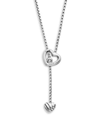 Cable Collectibles Heart Y Necklace in Sterling Silver with Pav&eacute; Diamonds, 21"