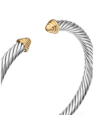 Classic Cable Bracelet in Sterling Silver with 14K Yellow Gold Domes, 5mm