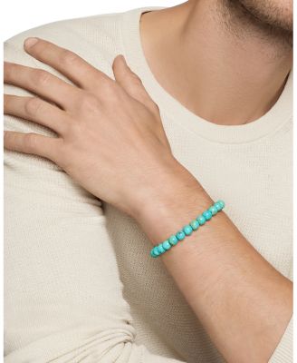 Men's Spiritual Beads Bracelet in Sterling Silver with Turquoise, 8mm