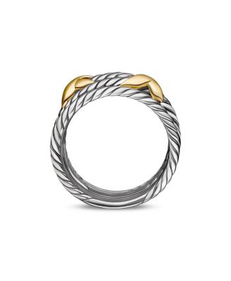 Double X Crossover Ring in Sterling Silver with 18K Yellow Gold, 13mm